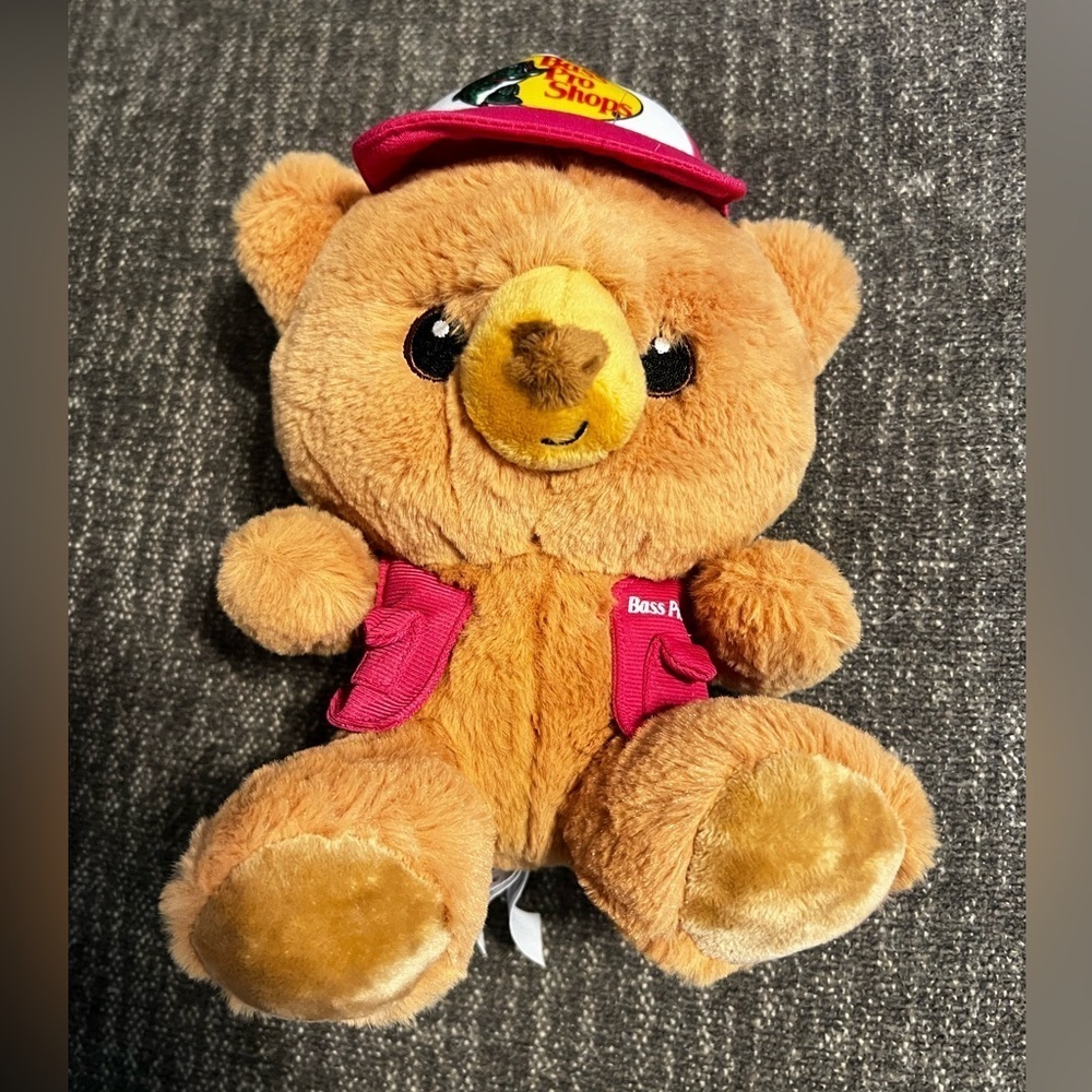 Bass Pro Shops Plush Stuffed Trucker Cap Bear Toy - Brown/Pink